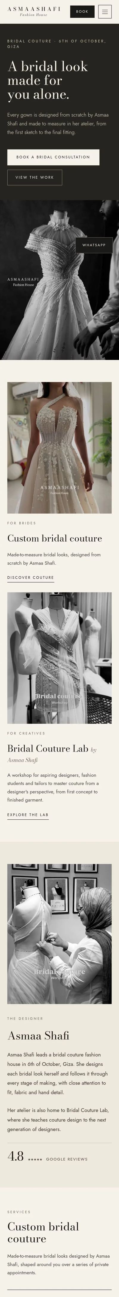 Asmaa Shafi Fashion House website on mobile