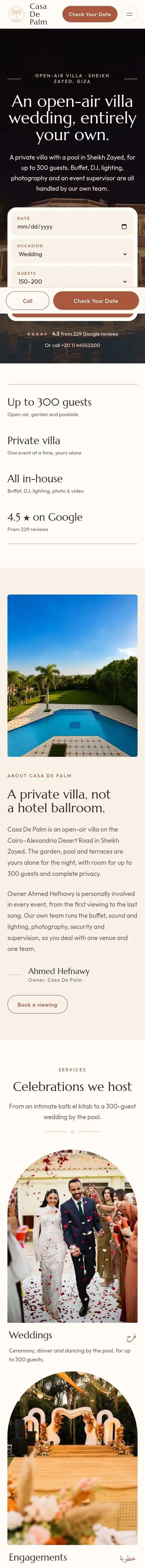 Casa de Palm website on mobile