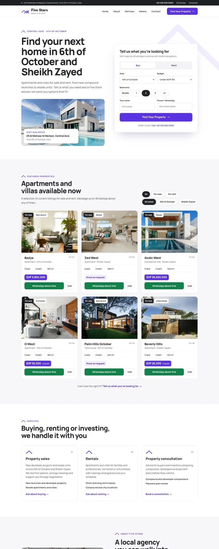 Five Stars Real Estate website on desktop