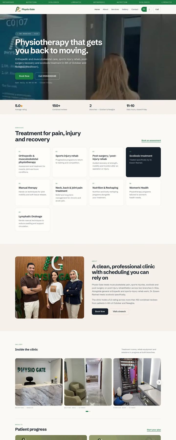 Physio Gate website on desktop